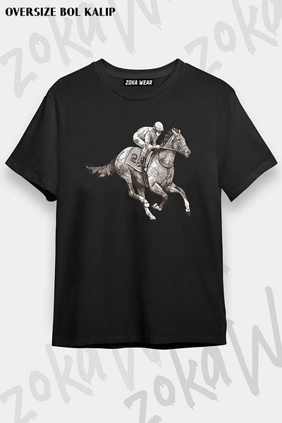 ZOKAWEAR Tricou unisex oversize cu imprimeu pentru curse de cai v2