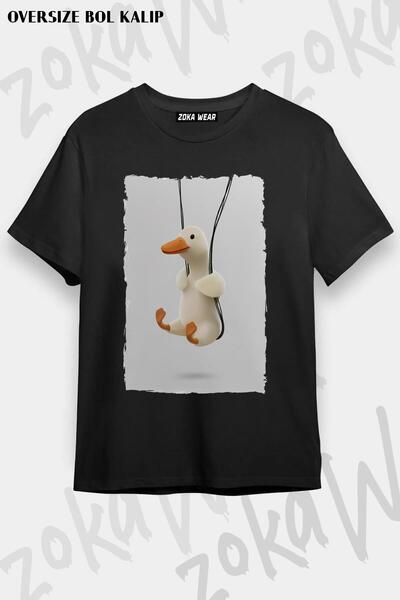 ZOKAWEAR تيشيرت مطبوع بتصميم بط كبير الحجم للجنسين
