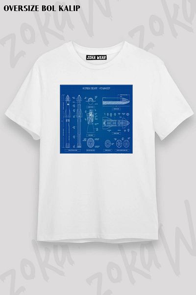 ZOKAWEAR Μπλουζάκι με στάμπα Unisex Oversize Spacex Super Heavy Design