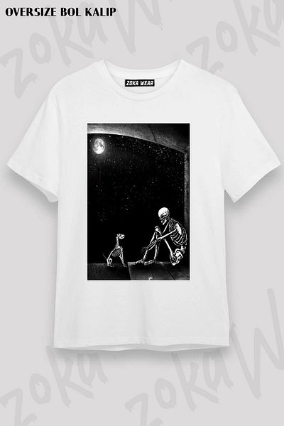 ZOKAWEAR Μπλουζάκι με στάμπα Unisex Oversize Skeleton And Dog, Skeleton And Dog Design