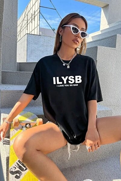 Nebulaa Tekstil Γυναικείο μπλουζάκι σε μαύρο χρώμα Ilysb με στάμπα Oversize