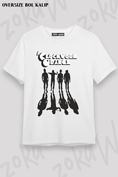 ZOKAWEAR تي شيرت مطبوع بتصميم عصابة فيلم أوتوماتيكي برتقالي كبير الحجم للجنسين