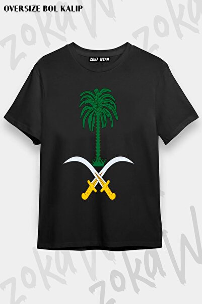 ZOKAWEAR تيشيرت مطبوع بتصميم شعار المملكة العربية السعودية مقاس كبير للجنسين