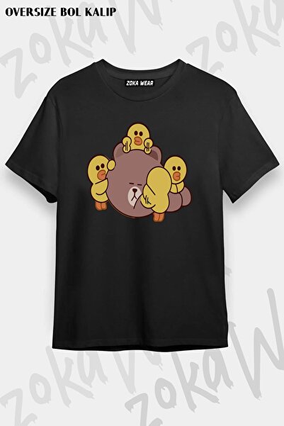 ZOKAWEAR Unisex Oversize Mold Line Brown Friends2 Design Printed Tshirt