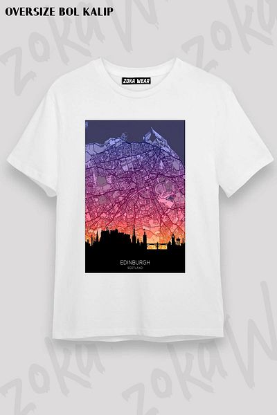 ZOKAWEAR Μπλουζάκι με στάμπα Unisex Oversize Edinburgh Skyline Map Design
