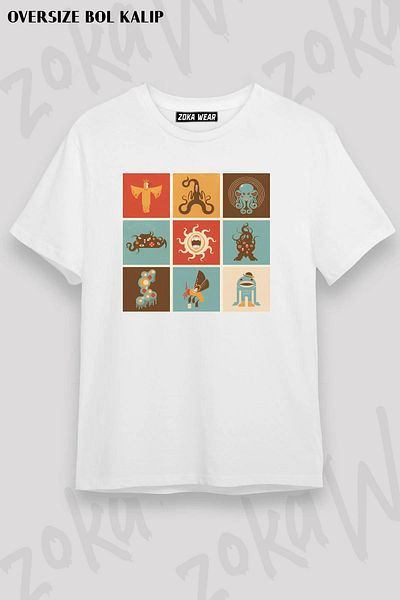 ZOKAWEAR Μπλουζάκι με στάμπα Unisex Oversize The Lovecraftian Squares Design