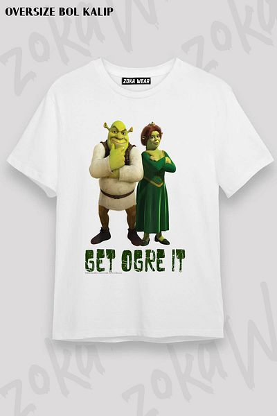 ZOKAWEAR Shrek και Fiona "Get Ogre It" εμπριμέ Unisex Oversize T-shirt