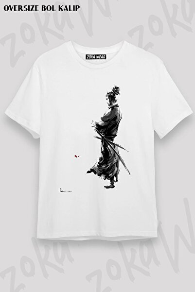 ZOKAWEAR تي شيرت مطبوع عليه مياموتو موساشي كبير الحجم للجنسين