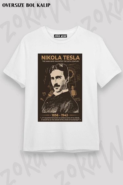 ZOKAWEAR Μπλουζάκι με στάμπα Unisex Oversize Inventor Scientist Nikola Tesla Design
