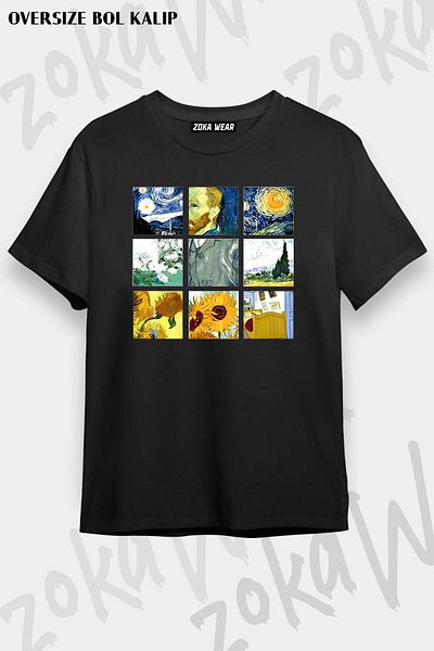 ZOKAWEAR Tricou unisex oversize cu imprimeu de pictor de artă Vincent Van Gogh