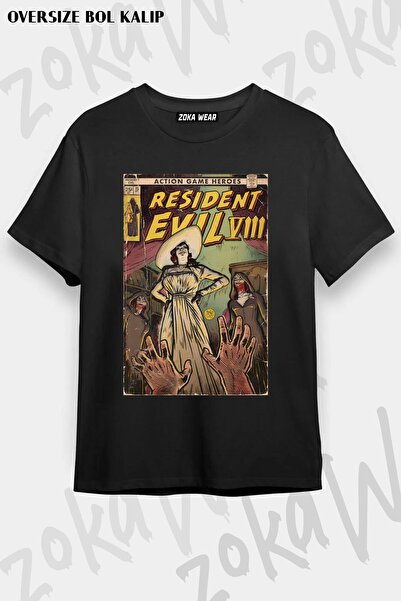 ZOKAWEAR Unisex Oversize Kalıp Resident Evil 8 Fan Art Comic Tasarım Baskılı Tshirt