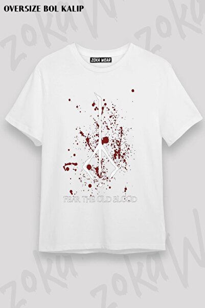 ZOKAWEAR تي شيرت مطبوع بتصميم رمز Hunter/Bloodborne كبير الحجم للجنسين