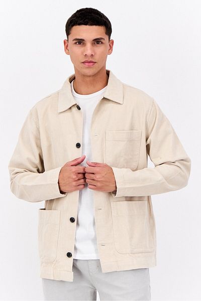 Selected Homme قميص جاكيت مضلع للرجال، بيج