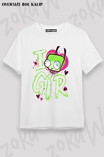 ZOKAWEAR Unisex Oversize T-Shirt Invader Zim Valentine's Day Design Printed T...