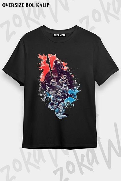 ZOKAWEAR Tricou imprimat unisex oversize cu design cu personaje Star Wars