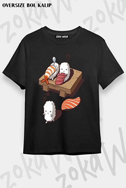 ZOKAWEAR Unisex Oversize Nigiri Sushi Printed Sleep Walking Tshirt