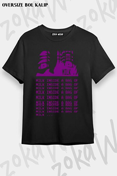 ZOKAWEAR تي شيرت مطبوع بتصميم حليب كبير الحجم للجنسين