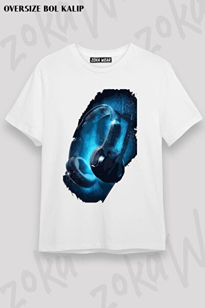 ZOKAWEAR Унисекс тениска с голям размер и щампа за DJ слушалки