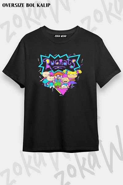 ZOKAWEAR Tricou oversize unisex cu imprimeu Rugrats Baby Group - Design retro strălucitor
