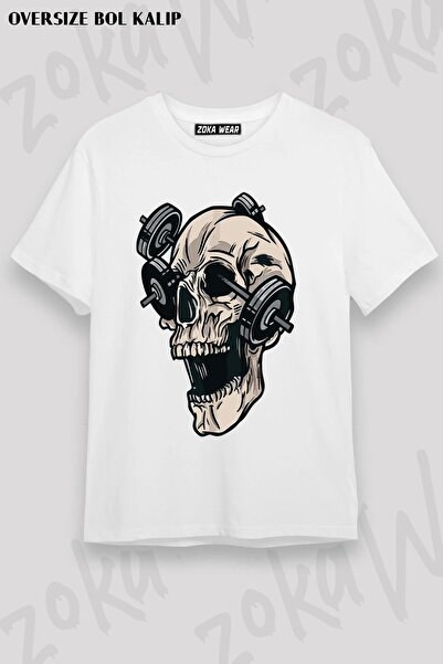 ZOKAWEAR Μπλουζάκι με στάμπα Unisex Oversize Fit Gym Athlete Skeleton Enthusi...