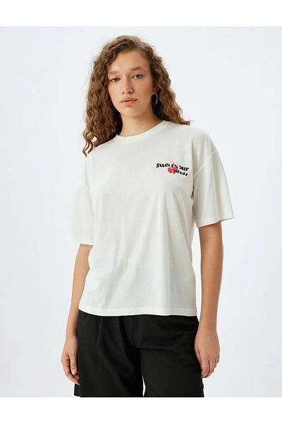 Koton Cotton Comfortable Fit - Cherry Print Crew Neck Short Sleeve T-Shirt