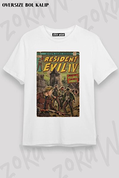 ZOKAWEAR Tricou supradimensionat unisex cu model de benzi desenate Resident E...