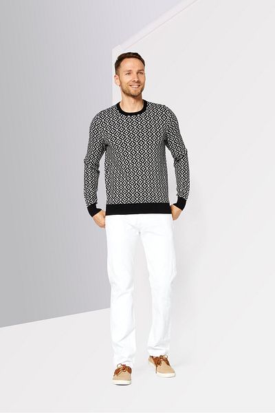 Michael Kors Men Crew Neck Long Sleeves Allover Print Sweater, Black