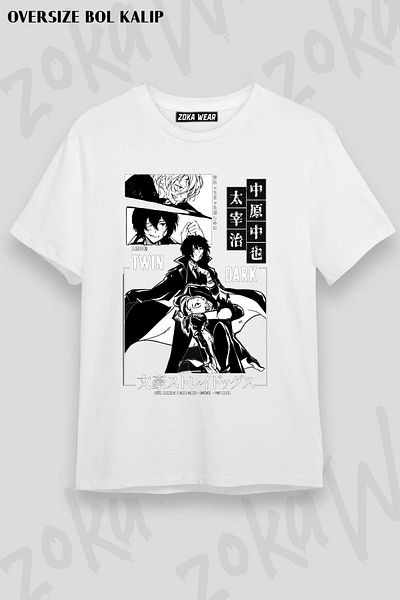 ZOKAWEAR Tricou unisex oversize cu imprimeu Soukoku Bungou Design