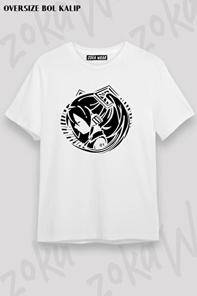 ZOKAWEAR Tricou cu imprimeu unisex oversize Hatsune Miku (NEGRU).