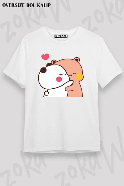 ZOKAWEAR Unisex Oversize Fit Bubu Dudu,Cute Couple Cartoon Design Printed Tshirt