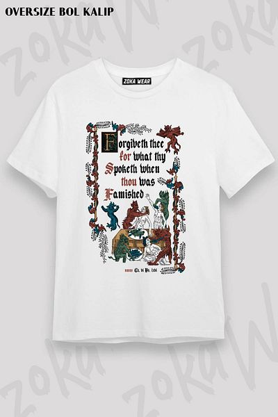 ZOKAWEAR Unisex Oversize Pattern Συγχώρεσέ με I'm Hungry Design εμπριμέ μπλουζάκι