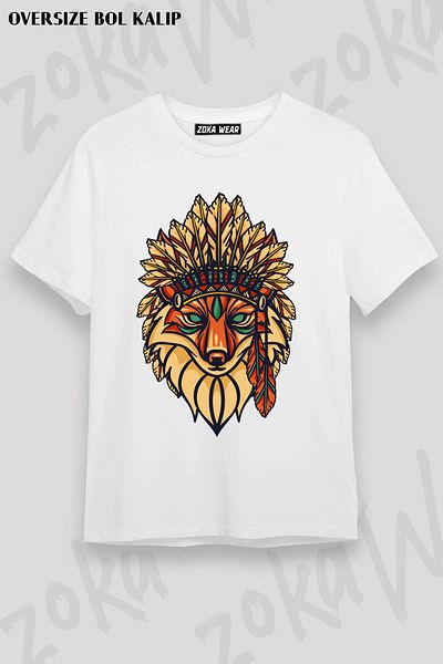 ZOKAWEAR Μπλουζάκι με στάμπα Unisex Oversize Native American Fox Design