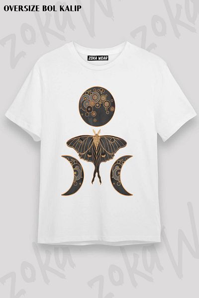 ZOKAWEAR Μπλουζάκι με στάμπα Unisex Oversize Luna Moth And Triple Moon Dark Design