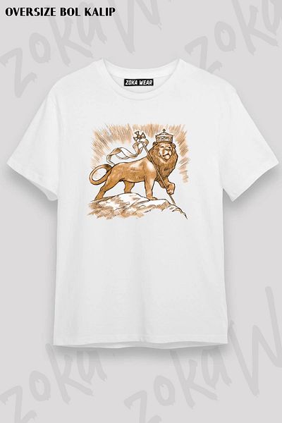 ZOKAWEAR Tricou unisex oversize cu imprimeu cu design leu