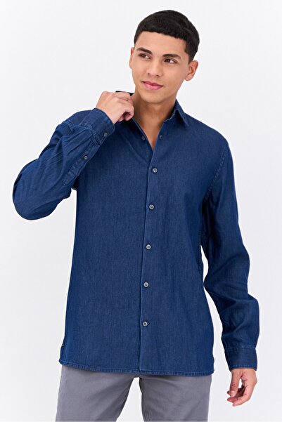 French Connection قميص رجالي كاجوال من قماش الدنيم بأكمام طويلة وقصّة عادية، ...