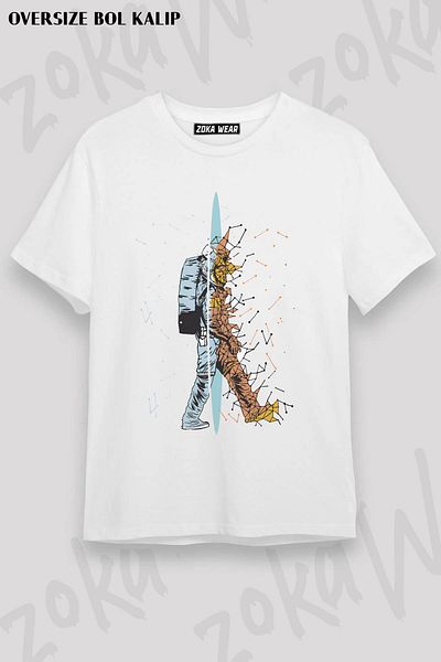 ZOKAWEAR Μπλουζάκι με στάμπα Unisex Oversize Space Teleport Wolf Design
