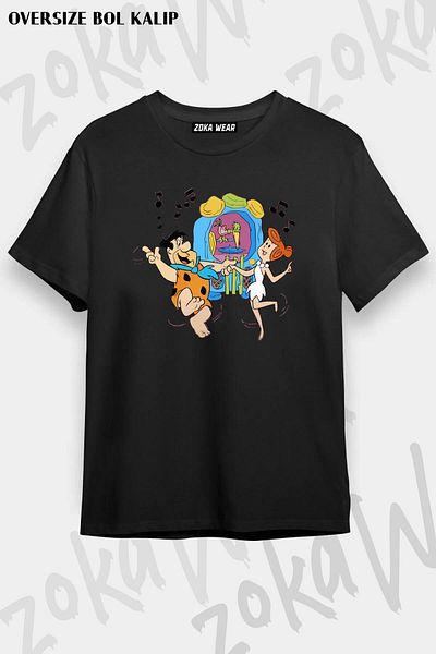 ZOKAWEAR Tricou cu imprimeu unisex oversize The Flintstones Stone Age v2