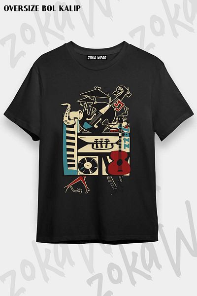 ZOKAWEAR Tricou unisex oversize cu imprimeu Jazz Rythm - VERSIUNEA COMPLETĂ