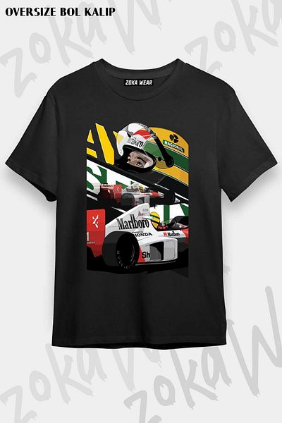 ZOKAWEAR Unisex Oversize Fit Ayrton Senna Formula One F1 Design Printed Tshirt