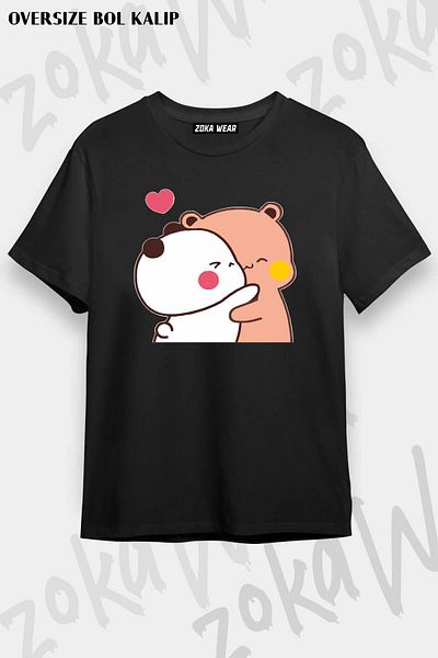 ZOKAWEAR Unisex Oversize Fit Bubu Dudu,Cute Couple Cartoon Design Printed Tshirt