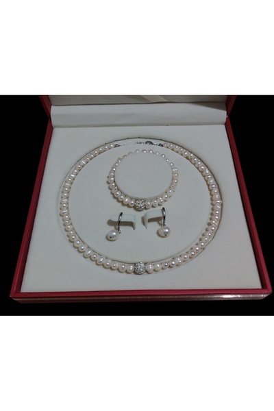 AYTENS TAKI Doğal Inci Set; Kolye Bileklik Küpe, Zarafetin Ve Şıklığın Incisi