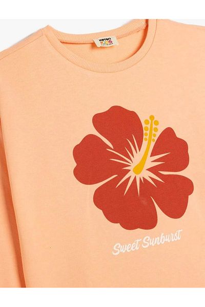 Koton Hanorac pentru fete din bumbac portocaliu cu imprimeu floral 5SKG10179AK
