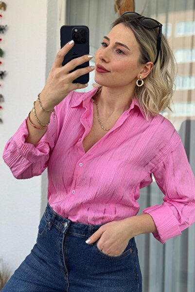 Mivida Pink Jacquard Shirt with Long Sleeve Channel