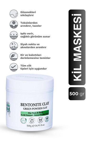 homenter قناع طين البنتونيت بالمسحوق الأخضر - للوجه والجسم 500 جرام تنظيف طبيعي 100% لمسام البشرة