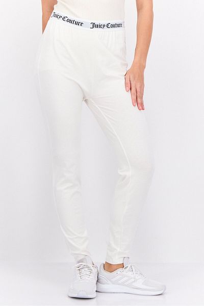 Juicy Couture بنطال ضيق سهل الارتداء بشعار العلامة التجارية للنساء، أبيض عاجي