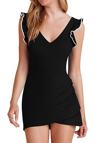 segiza Der kombinierte Slip-Kleid-Badeanzug mit Rüschen an den Schultern / Meer / Pool ist eine vollständig geformte Form