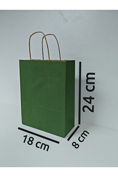 arminow YEŞİL RENK KRAFT BÜKÜM SAPLI KAĞIT ÇANTA HEDİYE POŞETİ - 18x24x8 CM - 6 ADET - Ç068