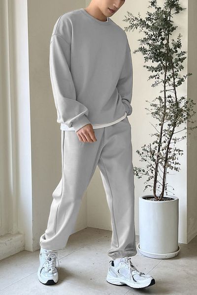 ruNadeS Gray Regular Fit Regular Fit Basic Thick Fleece Inside Crew Neck Tracksuit Set