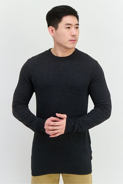 French Connection Men Crew Neck Knitted Sweater, Charcoal