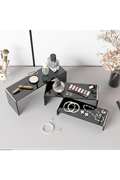 Galip Bronz Siyah 3'lü Ayakkabı Teşhir Standı Merdiven Set, Kademeli Dolap Dü...